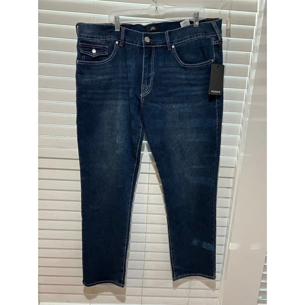 True Religion Geno Big T Flap Relaxed Slim Indigo Blue Jeans Mens 40x32 NEW